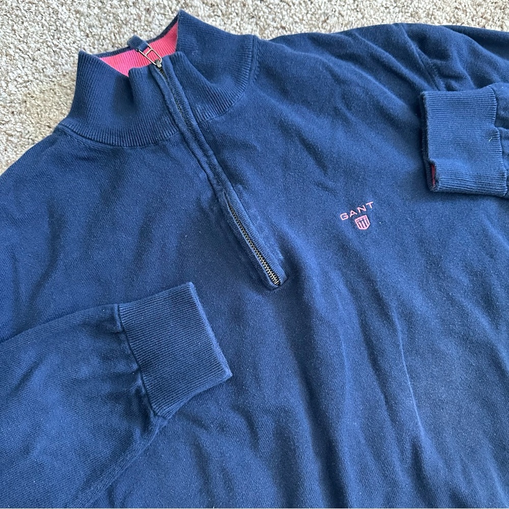 GANT 1/4 Zip Pullover Men’s Size X-Large XL Blue Pink Cotton Sweater Long sleeve